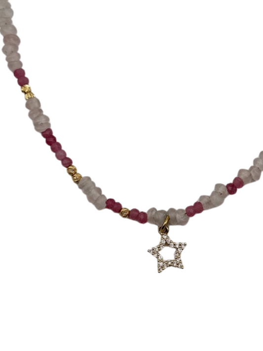 שרשרת רוז קוורץ תליון כוכב