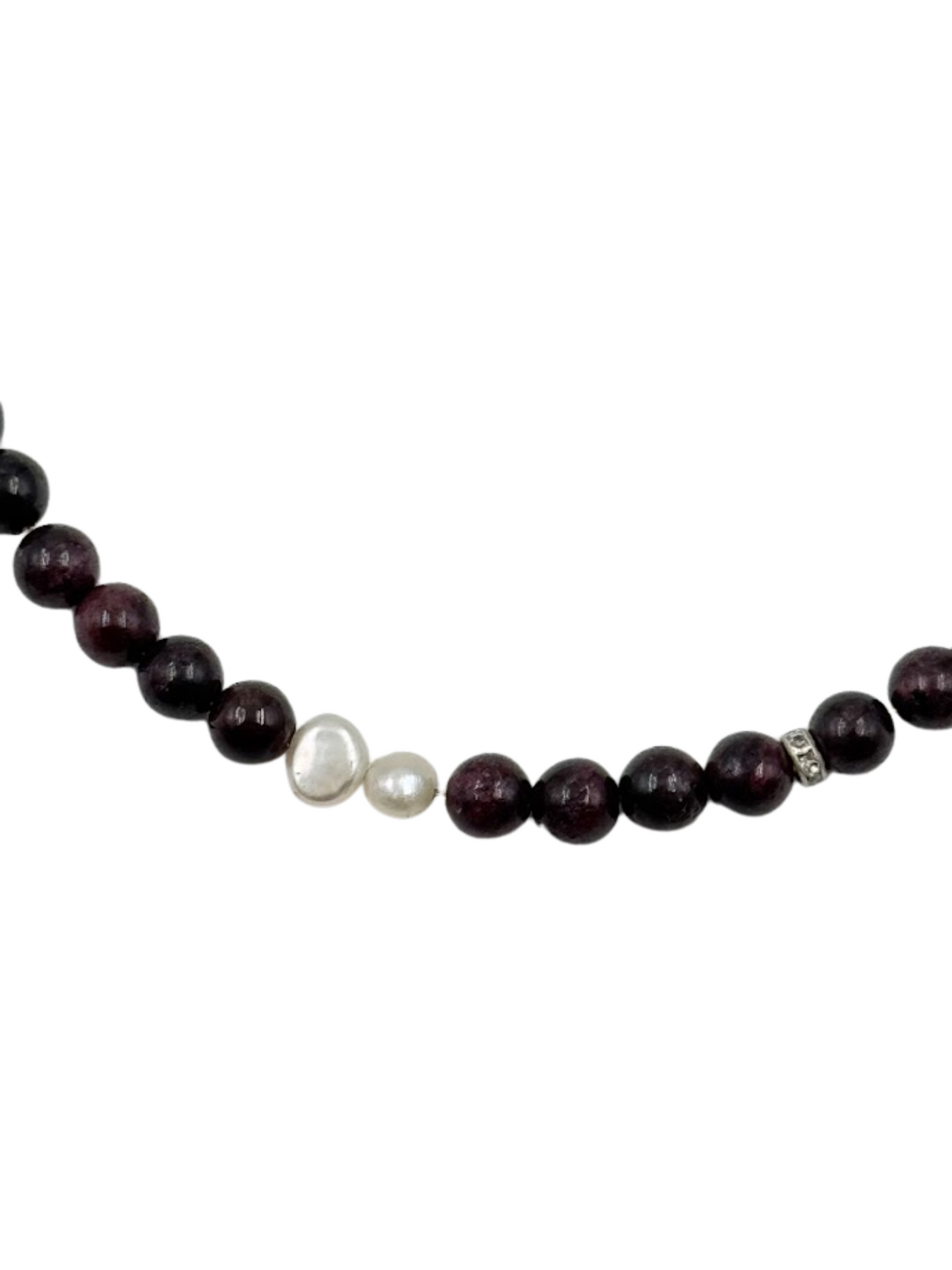 שרשרת קורניות בורדו, שילוב פנינים וכסף 925